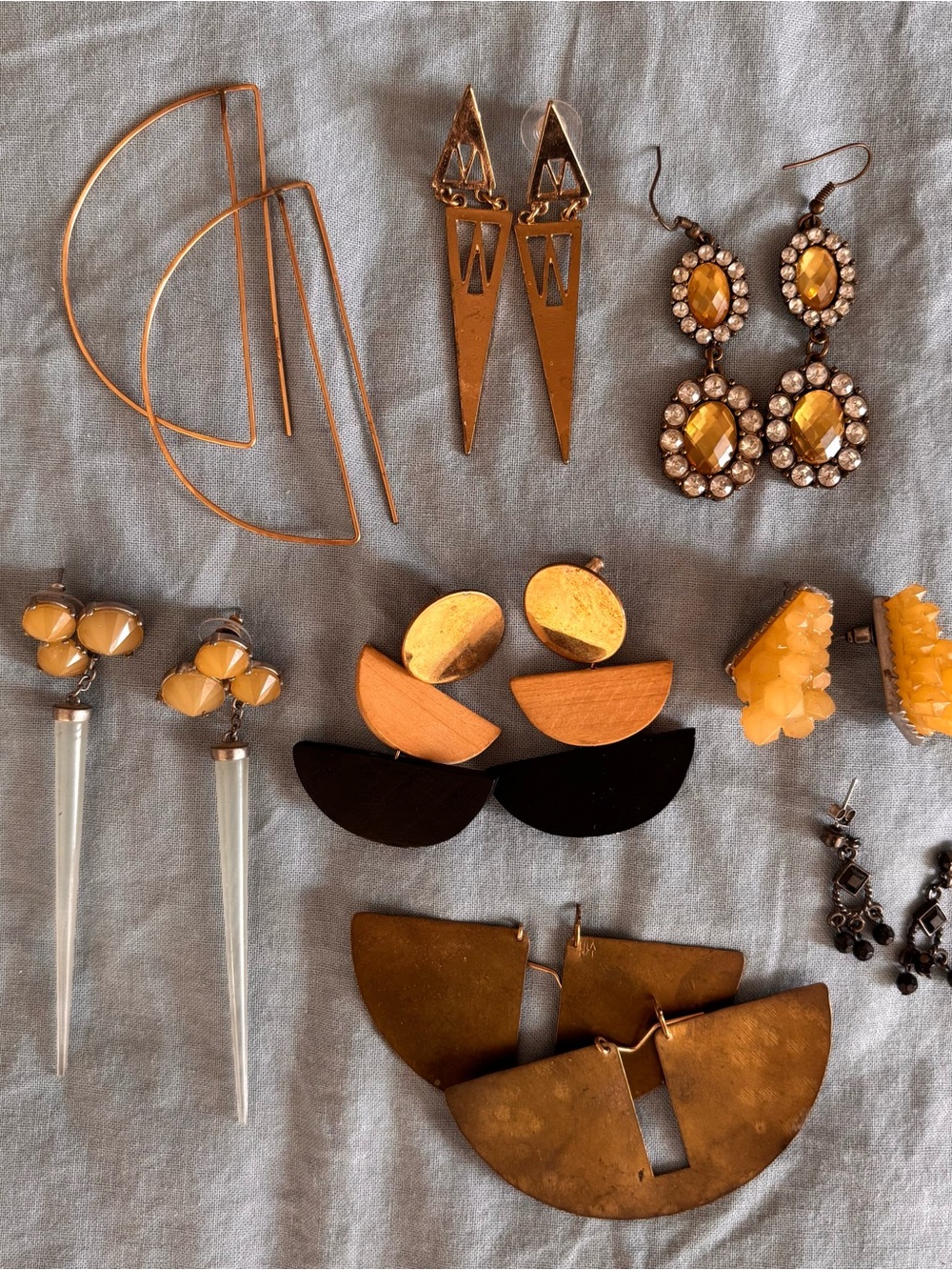 Gold and Amber Mixed-Metal Statement Costume Earrings Bundle - Women Jewelry